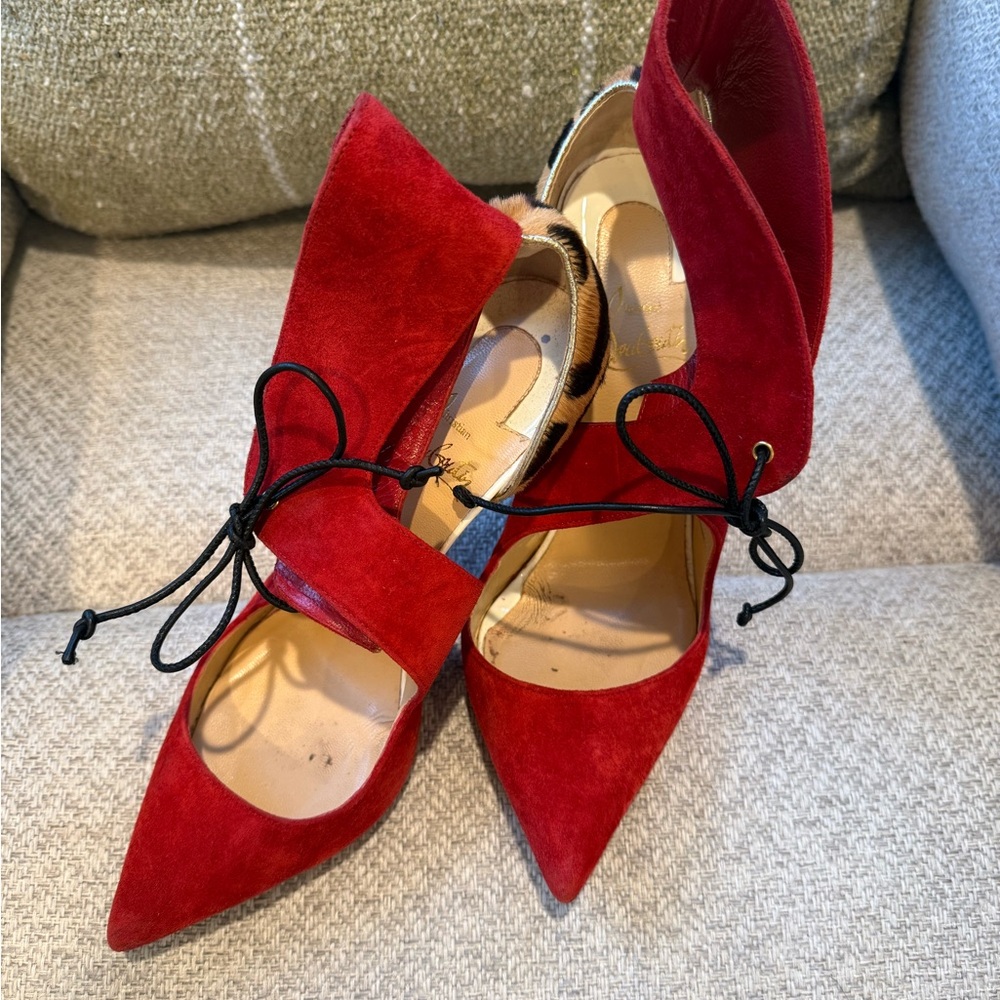 Christian Louboutin Chic Red Suede Heels with Bow Detail